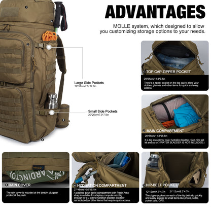 [M6428] Mardingtop 55L Molle Hiking Internal Frame Backpack with Rain Cover